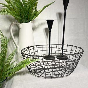 VINTAGE Farmhouse Primitive Wired Metal Basket